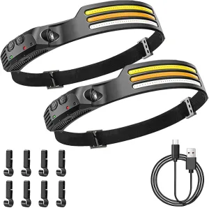 WavePro 230° Ultra-Light Motion-Sensing Headlamp, 2025 New Headlamp Rechargeable, 230° Wide Beam Head Lamp, Waterproof Head Light Flashlight for Hiking, Running, Repairing, Fishing, Cycling (2Pcs)