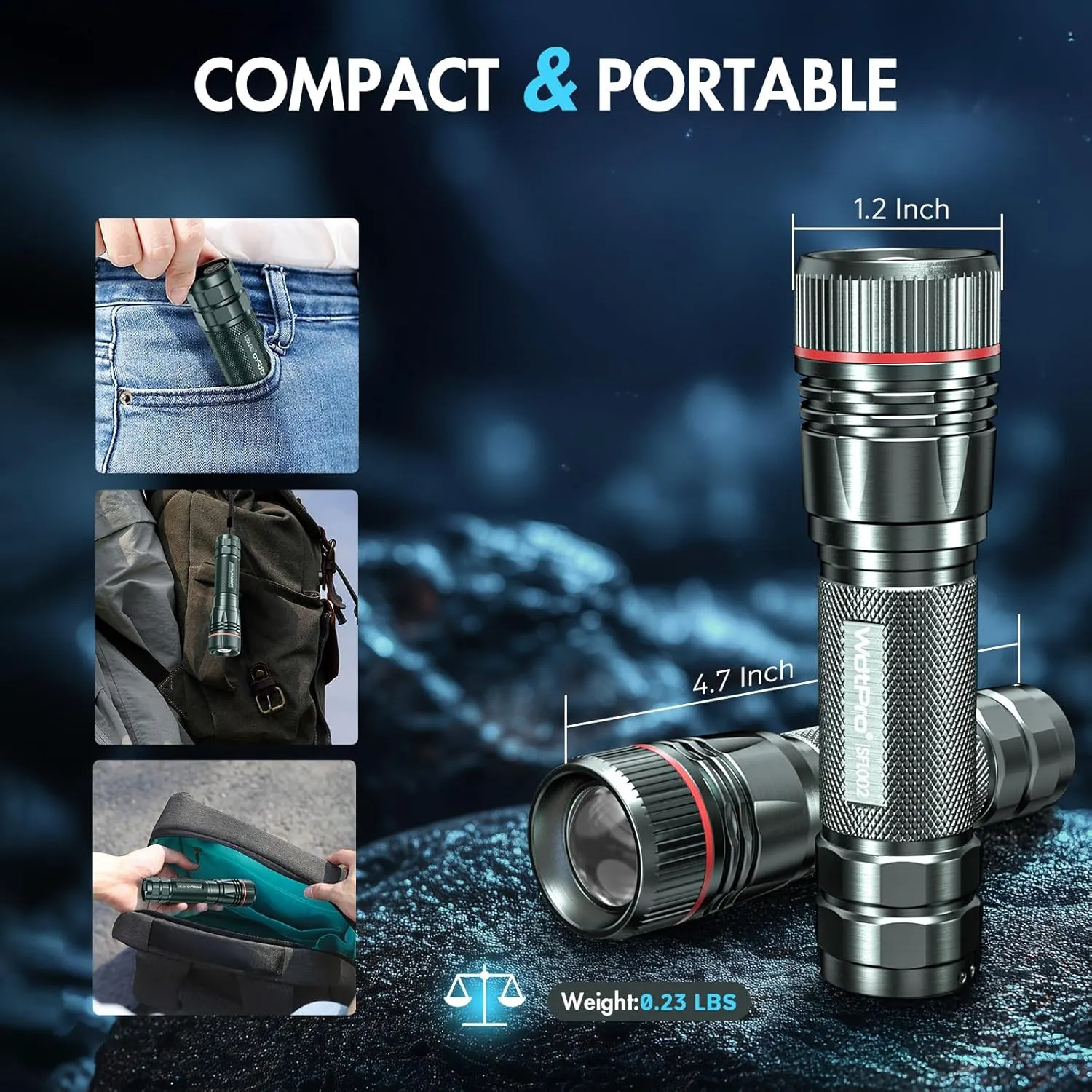 WdtPro Rechargeable Flashlights High Lumens, 2 Pack Super Bright LED Small Tactical EDC Flashlight with 10H Runtime, Portable Flash light for Camping, Home, Emergency Essentials Grey(Battery Included)