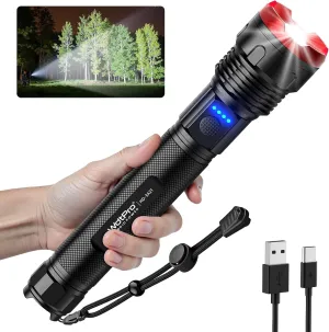 WdtPro Rechargeable Flashlights High Lumens, Super Bright Flashlight, Powerful LED Flashlight with 5 Modes, Adjustable Focus, IPX7 Waterproof, Type-C & USB Charging for Emergencies
