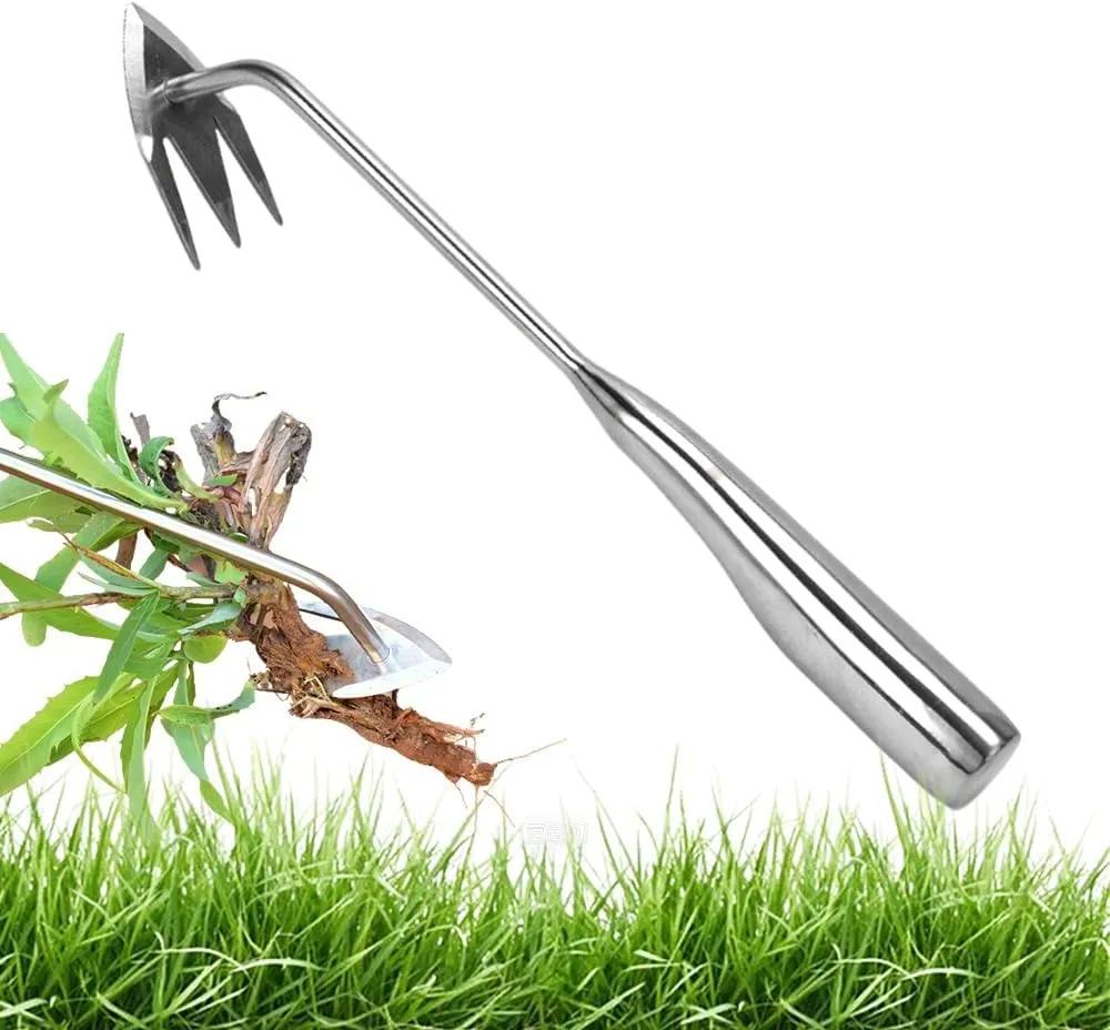 Weed Puller Tool, 2025 Garden Weed Pulling Tool Stand Up Heavy Duty, Stainless Steel Hand Weeder Tool with Handle, 3 Teeths Dual Purpose Manual Weeders Tool for Garden (B)