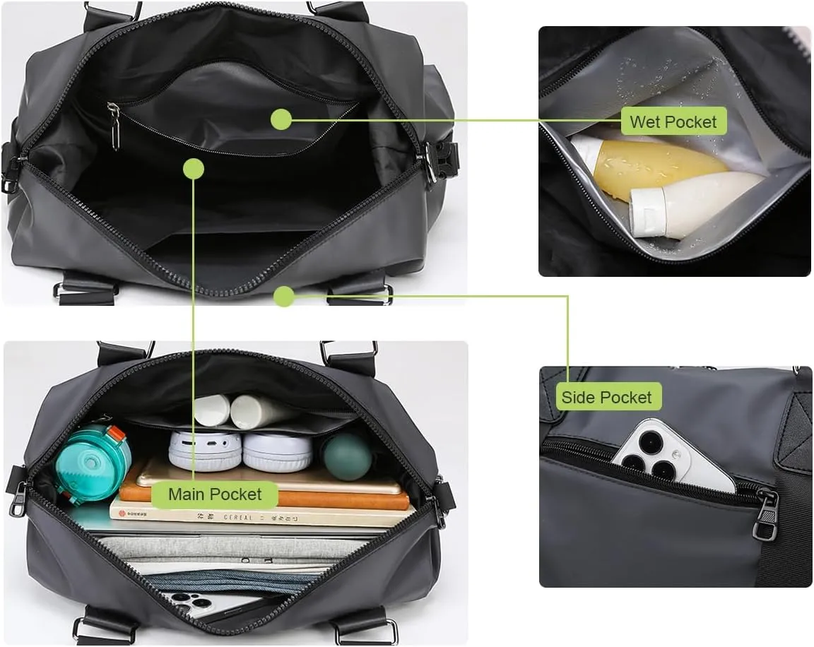 Weekender Duffel Sport Gym Bag Overnight Travel duffle Bags with Wet Pocket J-Grey