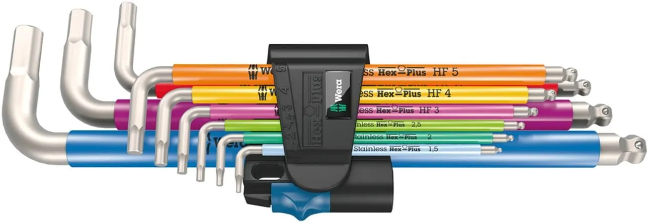 Wera - 05022699001 - L-Key Set, 3950/9 Hex-Plus Multicolour HF Stainless 1 L-Key Set, Metric, Stainless Steel, with Holding Function, 9 Pieces