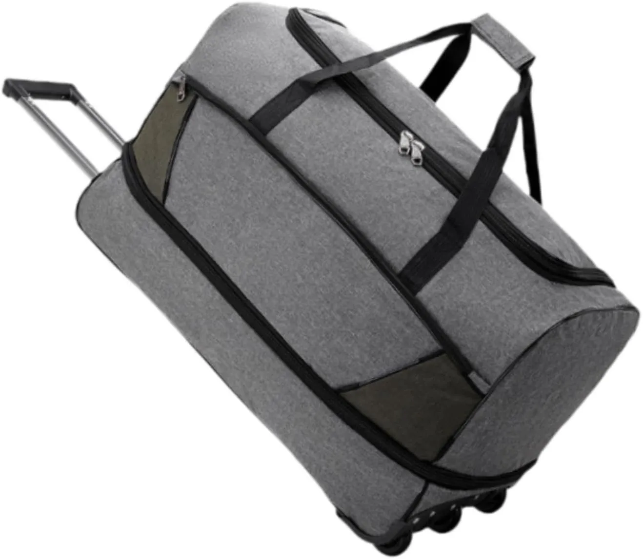 Wheeled Duffel Bag Travel Trolley Bag Foldable Tote Carrying Bag Portable Overnight Bag Luggage Bag for Women Picnic Men Trip, Gray, M