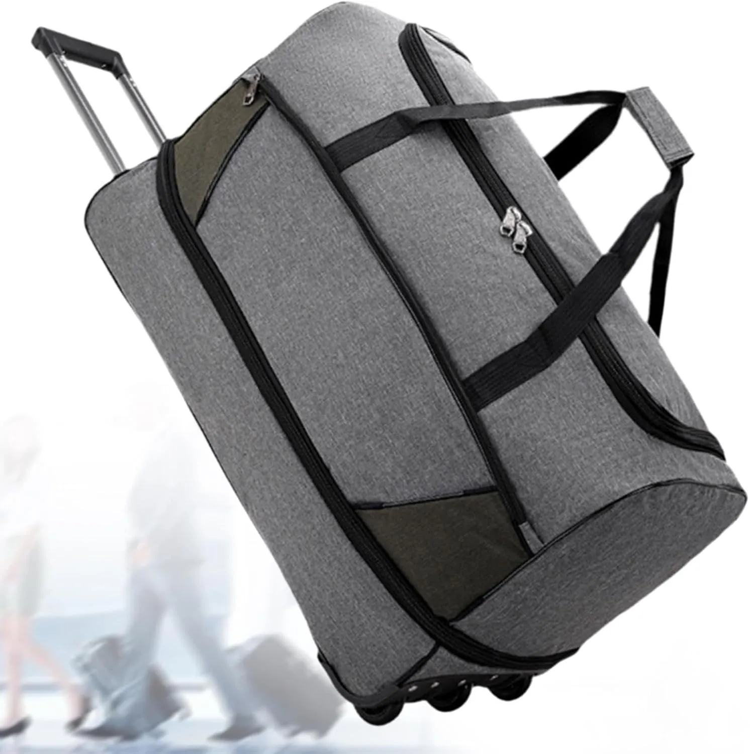 Wheeled Duffel Bag Travel Trolley Bag Foldable Tote Carrying Bag Portable Overnight Bag Luggage Bag for Women Picnic Men Trip, Gray, M