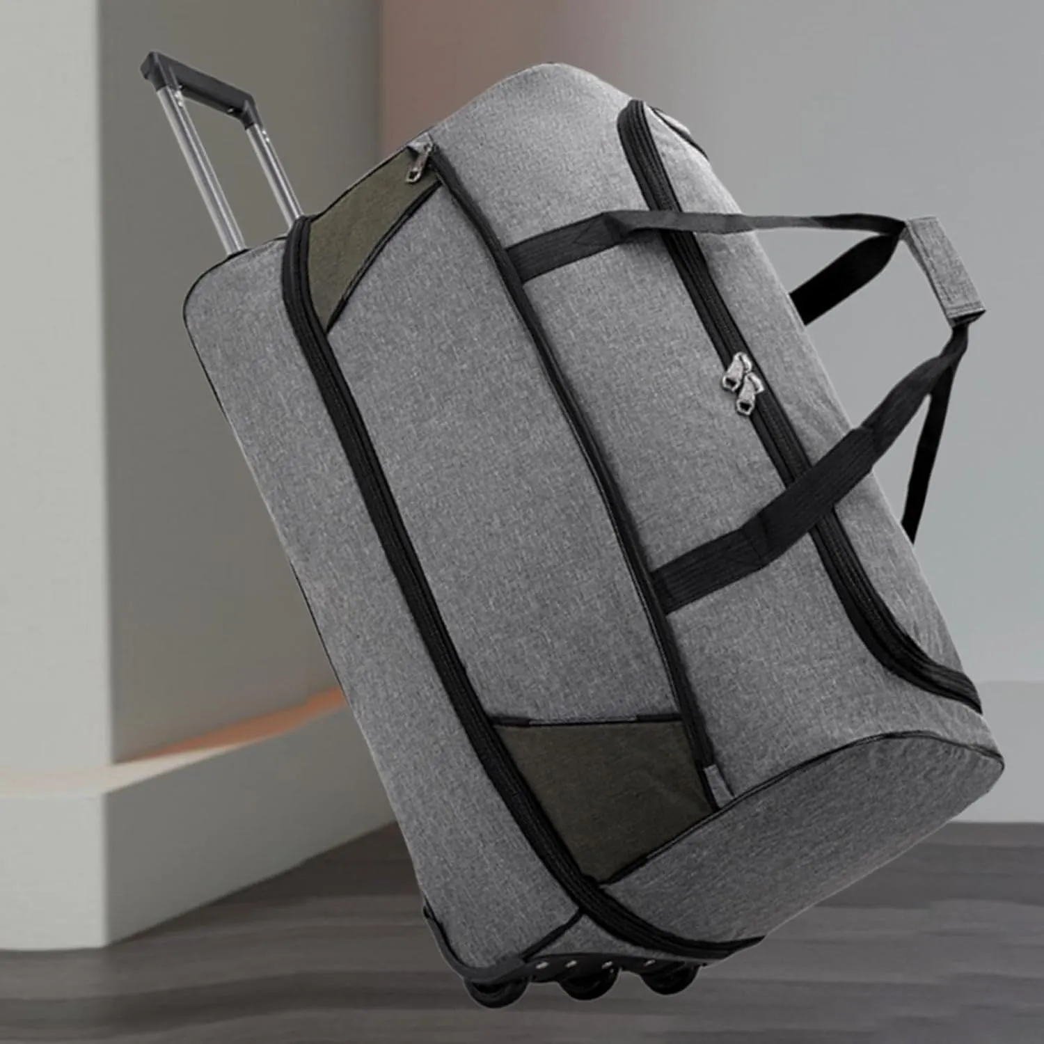 Wheeled Duffel Bag Travel Trolley Bag Foldable Tote Carrying Bag Portable Overnight Bag Luggage Bag for Women Picnic Men Trip, Gray, M