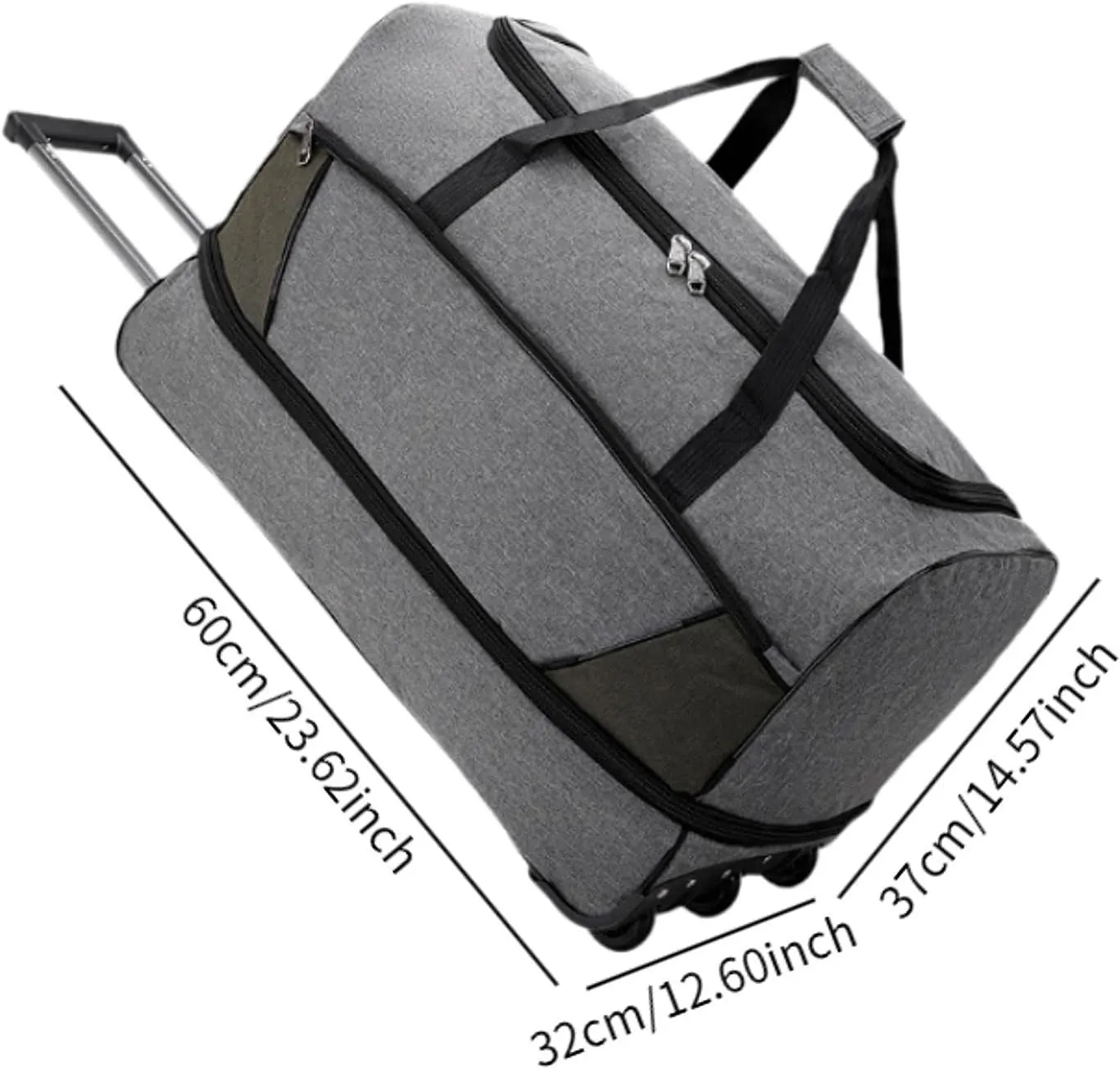 Wheeled Duffel Bag Travel Trolley Bag Foldable Tote Carrying Bag Portable Overnight Bag Luggage Bag for Women Picnic Men Trip, Gray, M