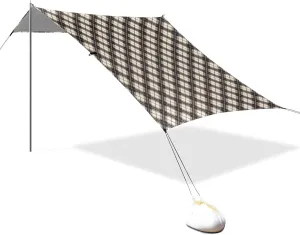 White Buffalo Plaid Check Beach Tent UPF50 Easy Setup Sun Shade with Sand Shovel, Sandbags for Camping, Picnics, Backyard & Fishing