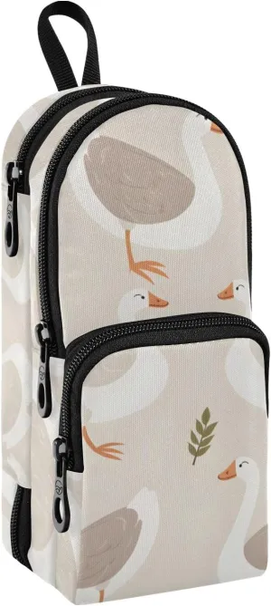 White Grey Goose Pencil Case Big Capacity Pen Bag with Compartment Students Schoolbag Shape Stationery Organizer Pencil Pouch Marker Case for School Office Work