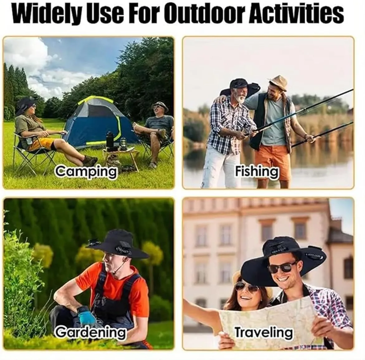 Wide Brim Solar Fan Outdoor Fishing Hat Waterproof Cooling Beach Hat with 2 Fans UPF 50  Unisex Gift Father's Day