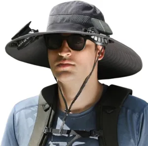 Wide Brim Solar Fan Outdoor Fishing Hat Waterproof Cooling Beach Hat with 2 Fans UPF 50  Unisex Gift Father's Day