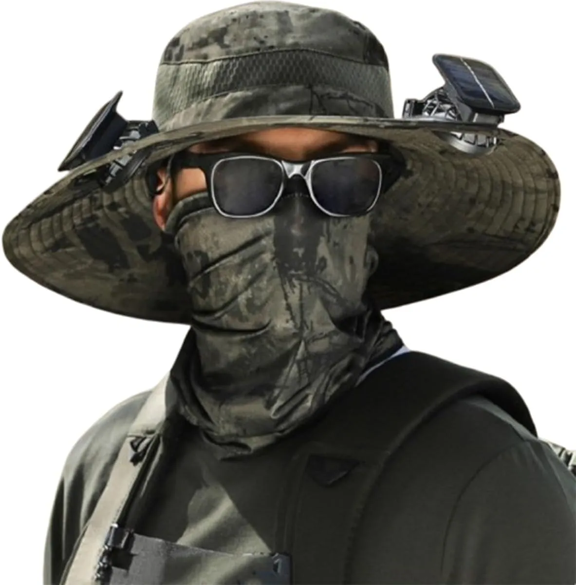 Wide Brim Solar Fan Outdoor Fishing Hat Waterproof Cooling Beach Hat with 2 Fans UPF 50  Unisex Gift Father's Day