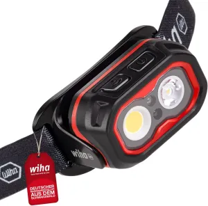 Wiha Headlamp 500 lm with Motion Sensor I Headlamp LED Rechargeable I USB-C I Head Torch Super Bright I 2 Light Modes I 10 Hours Lighting Time (45700)