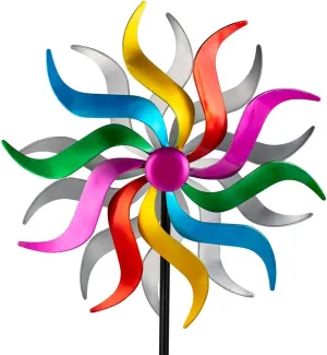 Wind Spinners Outdoor, Colorful Metal Wind Sculptures & Spinners, 15" Dia x 58" H Large Kinetic Windmills for Garden Yard Decor