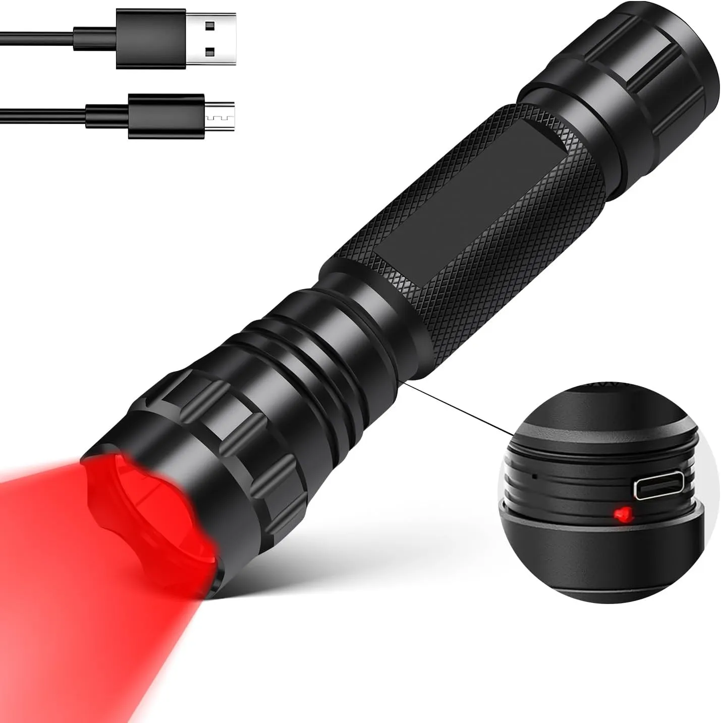 WINDFIRE Red Light Flashlight Rechargeable Hunting LED Tactical Flashlights Predator Lights 250 Yards Single Mode Waterproof Torch for Night Vision, Aviation, Astronomy