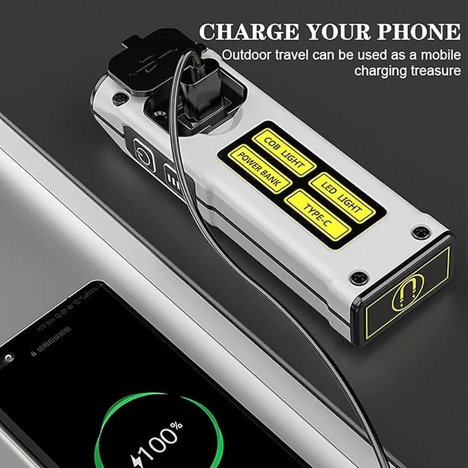 WINDFIRE Small Flashlight USB Rechargeable LED Work Light Super Bright, with COB SideLight 7 Modes Mini Magnetic Flashlights, for Car Repair Fishing Camping Reading Dog Walking