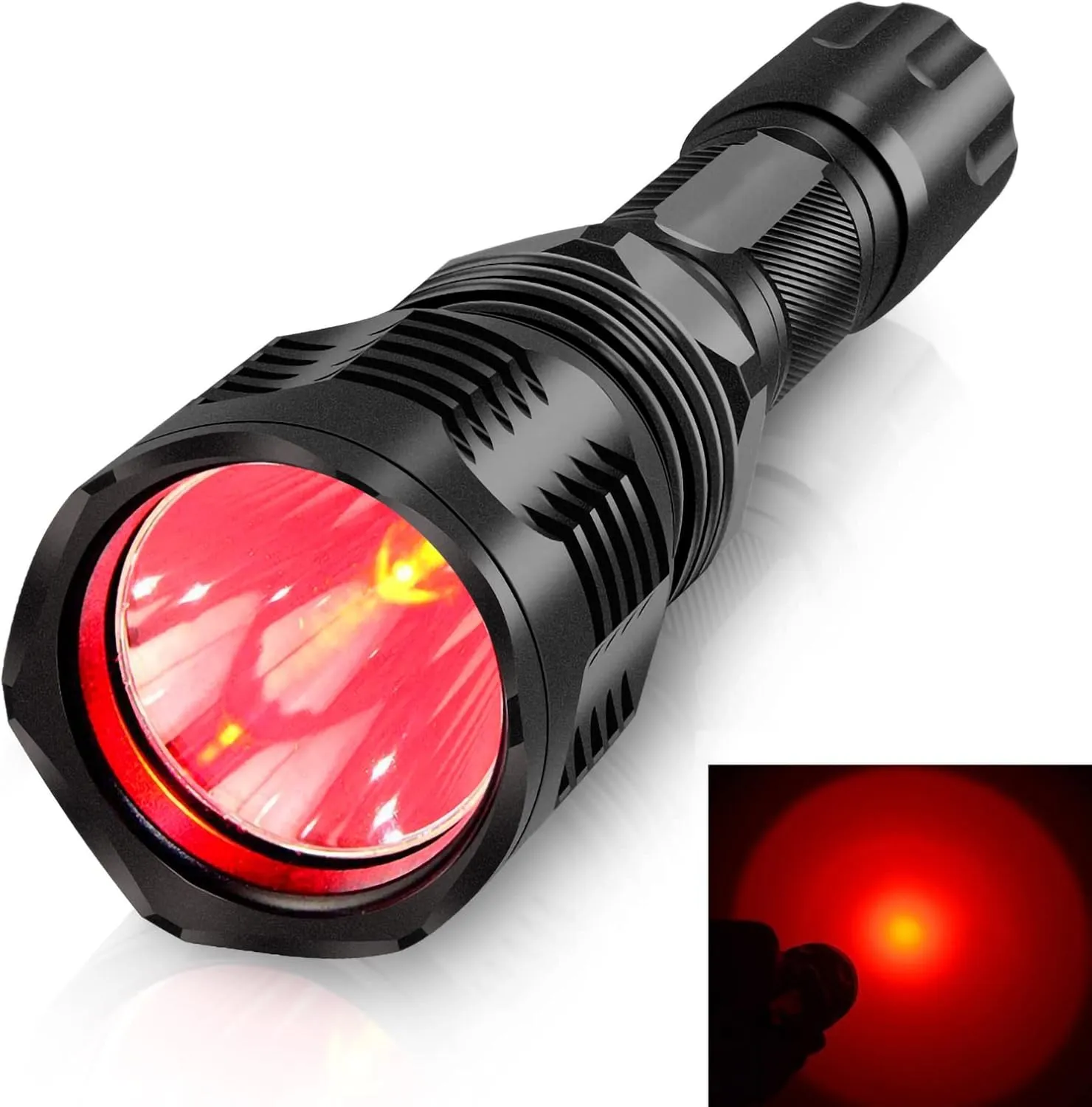 WINDFIRE WF-802 Tactical Red Flashlight Waterproof 350 Lumens 250 Yard Long Range Throwing LED Predator Light Coyote Hog Hunting with Pressure Switch & 1“ Scope Mount