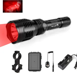 WINDFIRE WF-802 Tactical Red Flashlight Waterproof 350 Lumens 250 Yard Long Range Throwing LED Predator Light Coyote Hog Hunting with Pressure Switch & 1“ Scope Mount