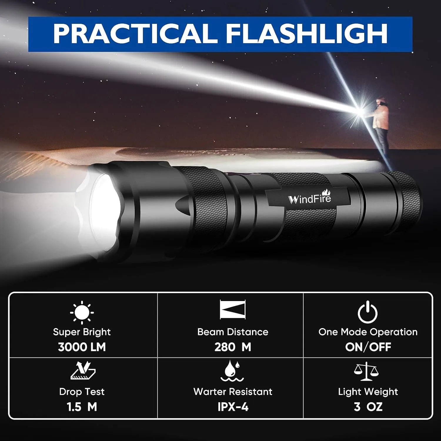 WINDFRIE 2 Pack WF-502B LED Tactical Flashlights, Single Mode Handheld Flashlights, Bright EDC Emergency Small Flash Light, Water Resistance Portable LED Torches (Battery Not Include)