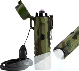 Windproof Arc Lighter with Flashlight Lighter Rechargeable Flameless Waterproof Lighter