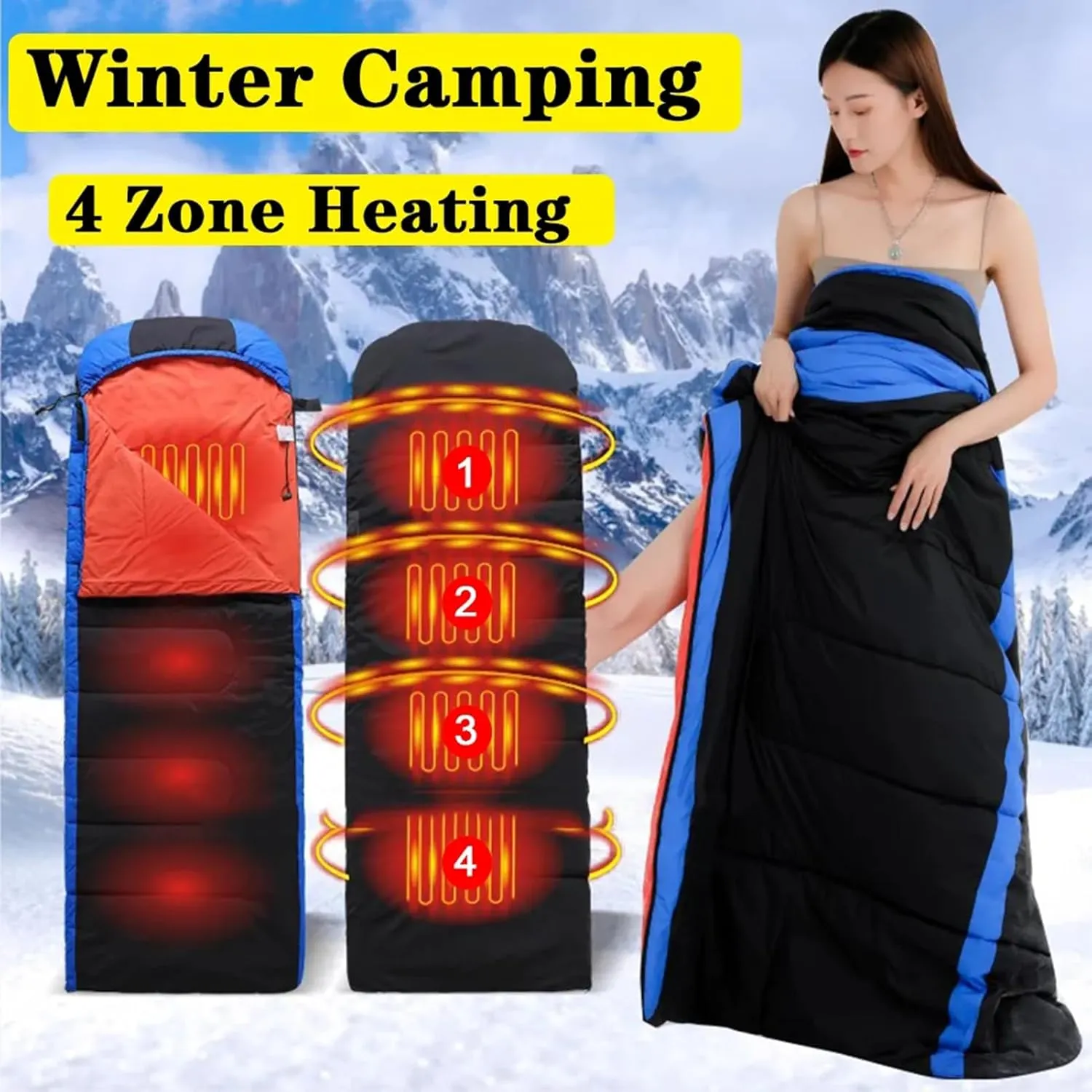 Winter Electric Sleeping Bag for Camping USB Heated Sleeping Bag Lightweight Down Sleeping Bag Mummy Style with Compression Bag for Cool Weather