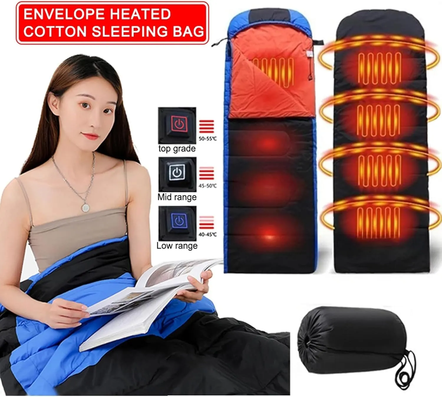 Winter Electric Sleeping Bag for Camping USB Heated Sleeping Bag Lightweight Down Sleeping Bag Mummy Style with Compression Bag for Cool Weather