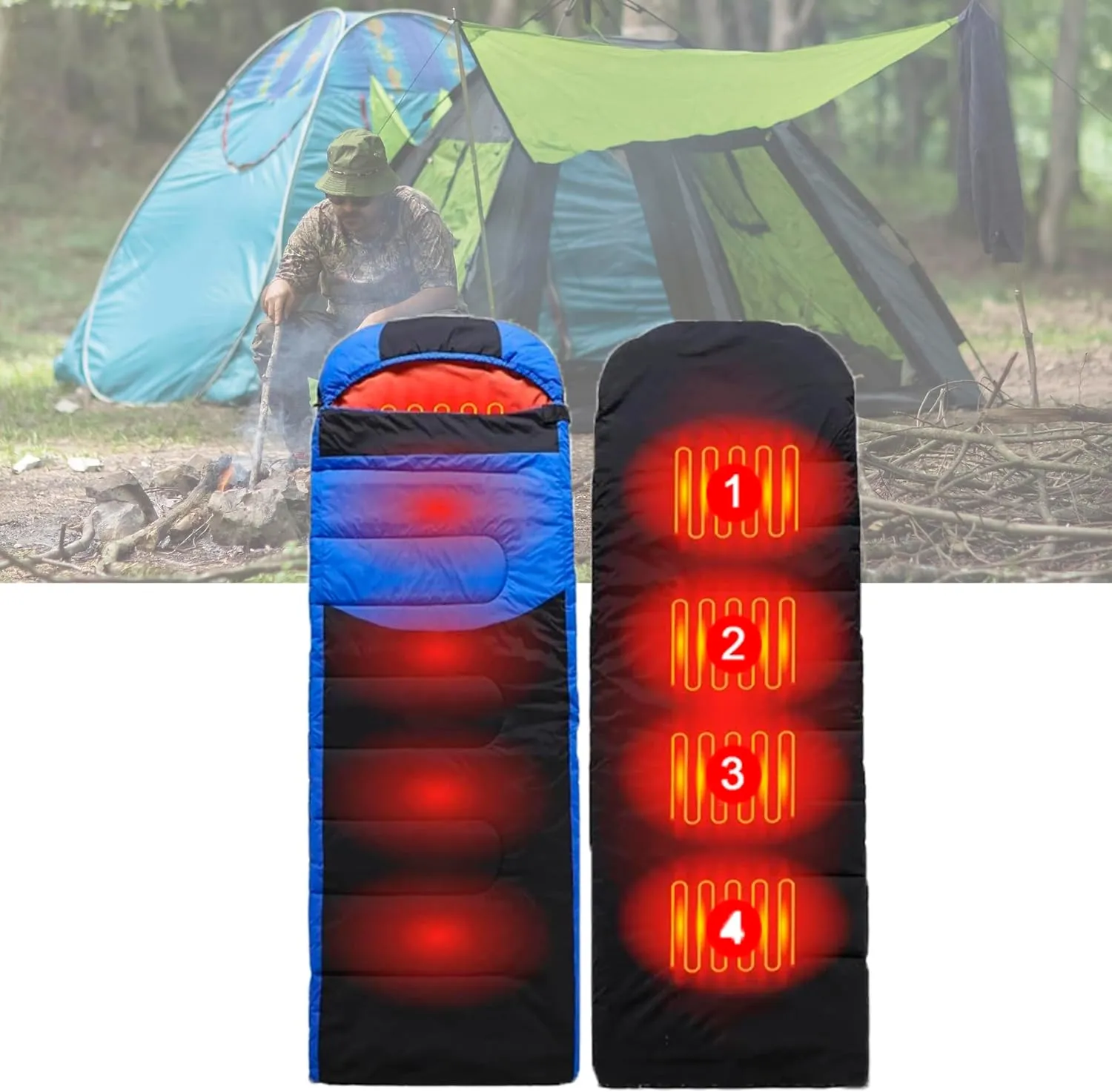 Winter Electric Sleeping Bag for Camping USB Heated Sleeping Bag Lightweight Down Sleeping Bag Mummy Style with Compression Bag for Cool Weather