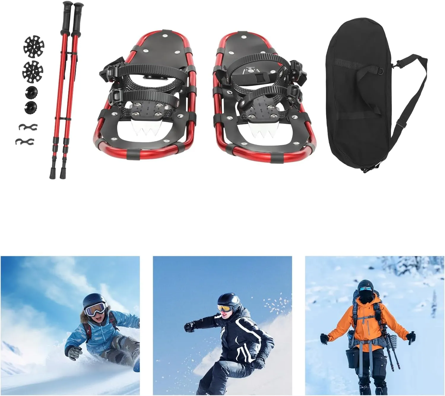 Winter Snowshoes Set,Snow Shoe Adjuatable Trekking Poles and Carrying Bag Sets, Casual Sport Snowshoes Sport for Men Women Youth，Fashion Outdoor Snowshoes