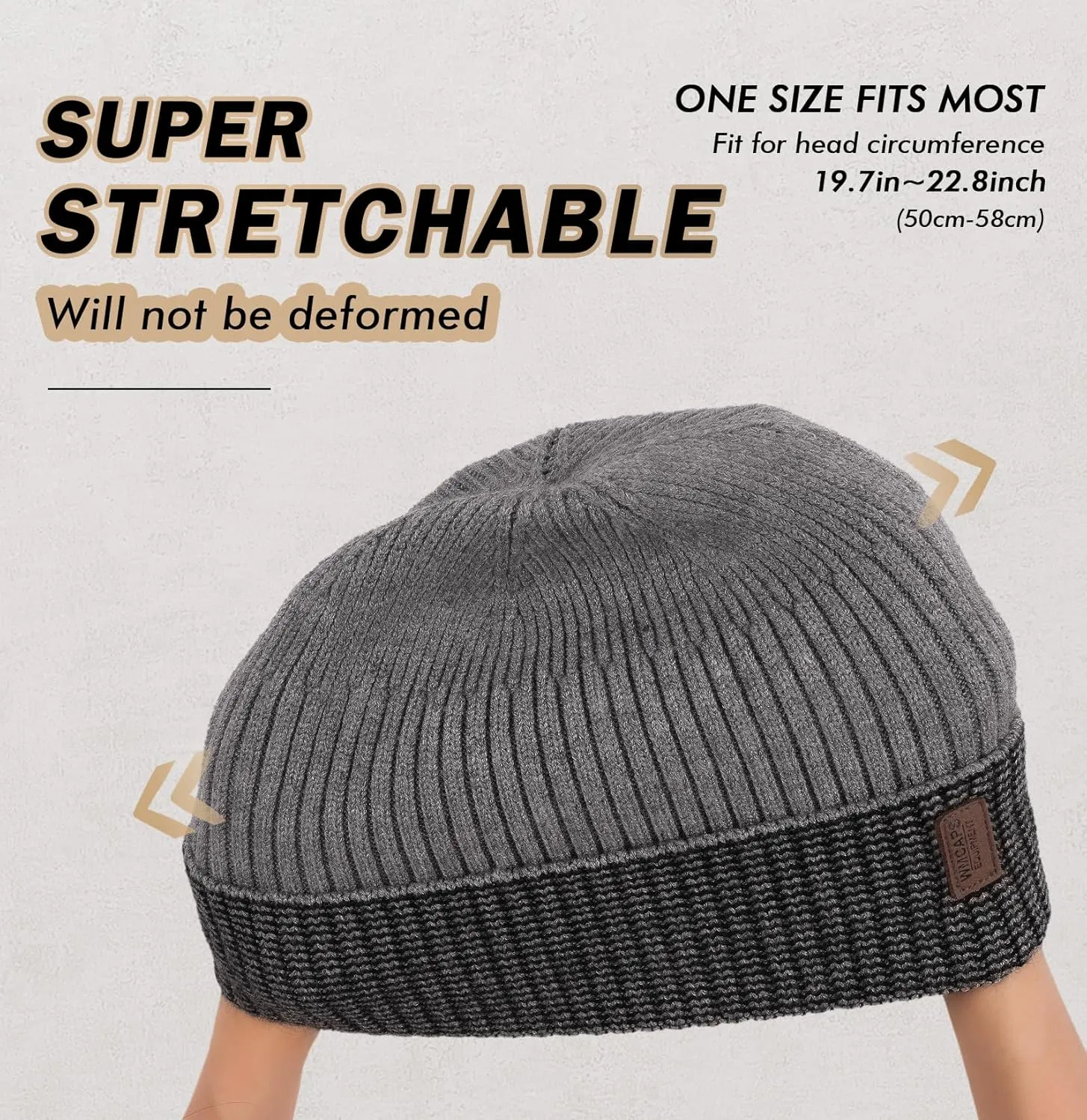 Wmcaps Warm Beanie for Men Women, Fleece Lined Beanie Warm Winter Caps Unisex Fashion Knit Cuffed Cap