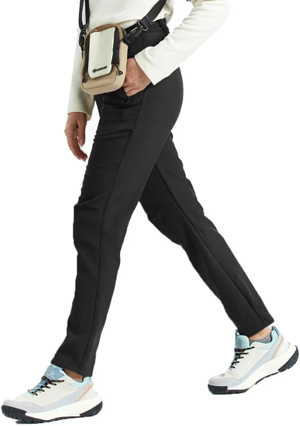 Women's Hiking Cargo Pants Waterproof Fleece Quick-Dry Softshell Slim with with Pockets for Camping Trekking Travel
