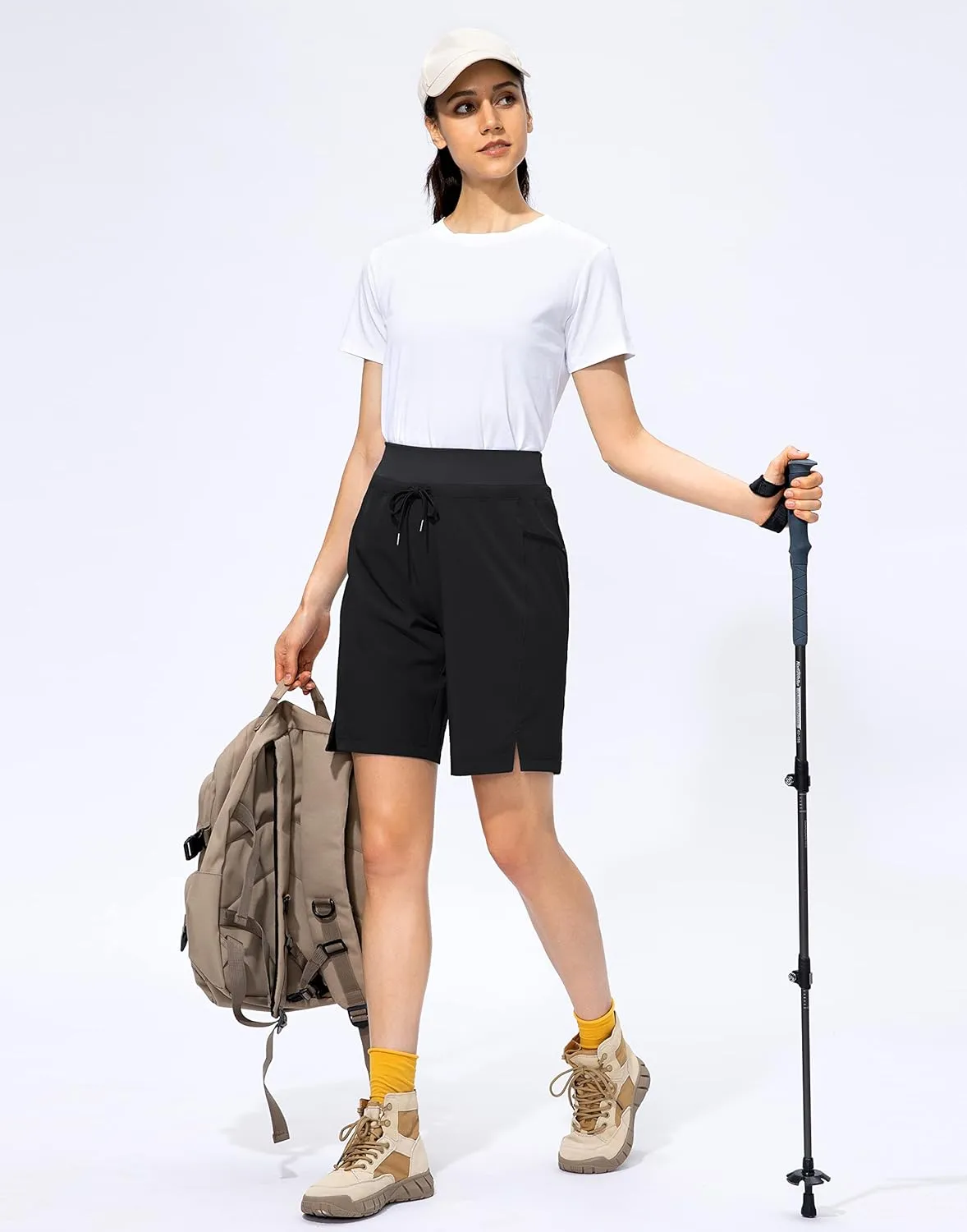 Women's Hiking Long Shorts 9" Quick Dry Cargo Bermuda Shorts Lightweight Knee Length with Zipper Pockets for Women