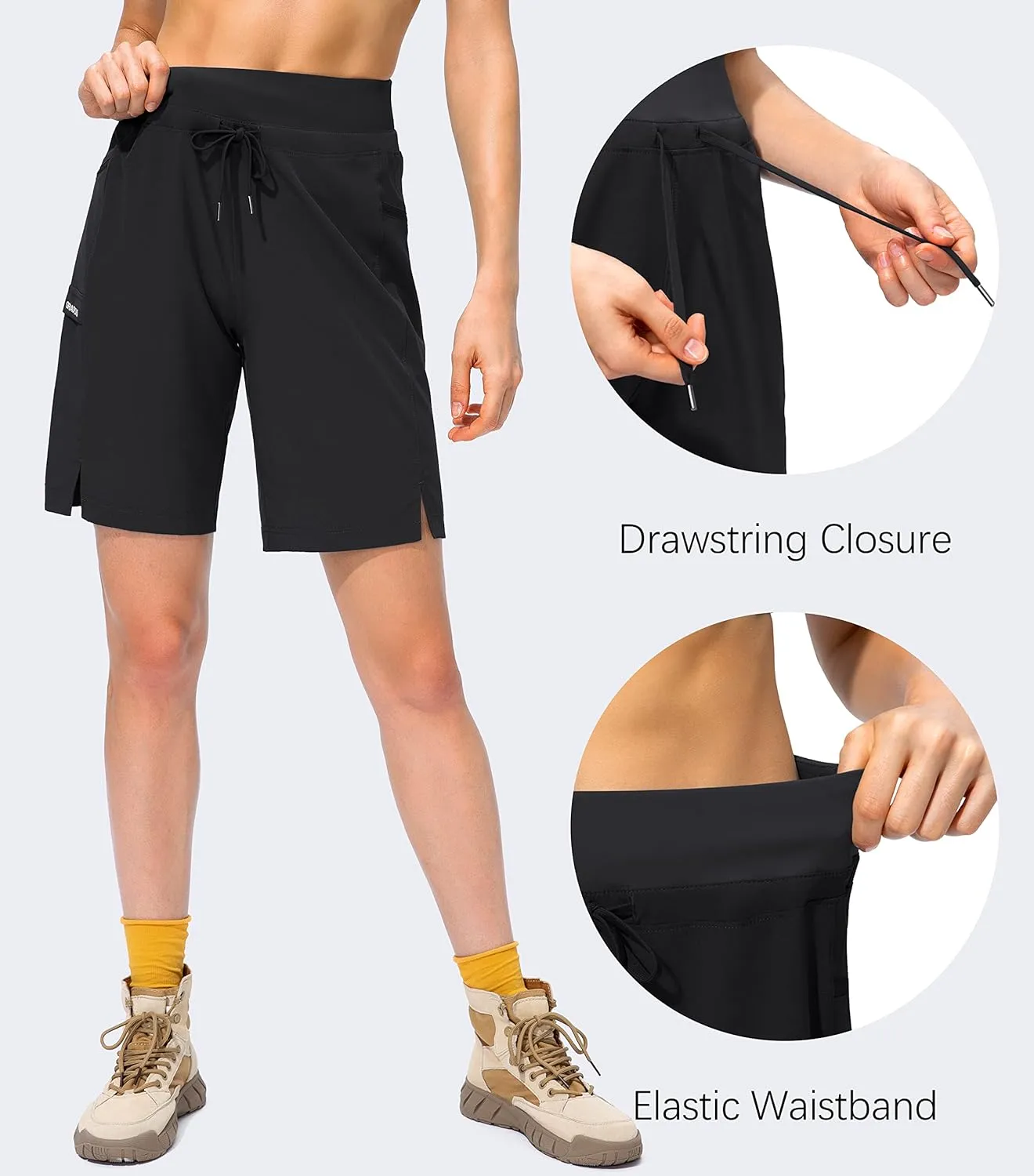 Women's Hiking Long Shorts 9" Quick Dry Cargo Bermuda Shorts Lightweight Knee Length with Zipper Pockets for Women