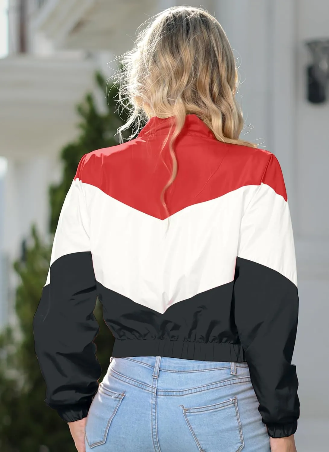 Women’s Lightweight Windbreaker Sport Jacket Zip Up Color Block Coat Casual Long Sleeve Jogging Outerwear