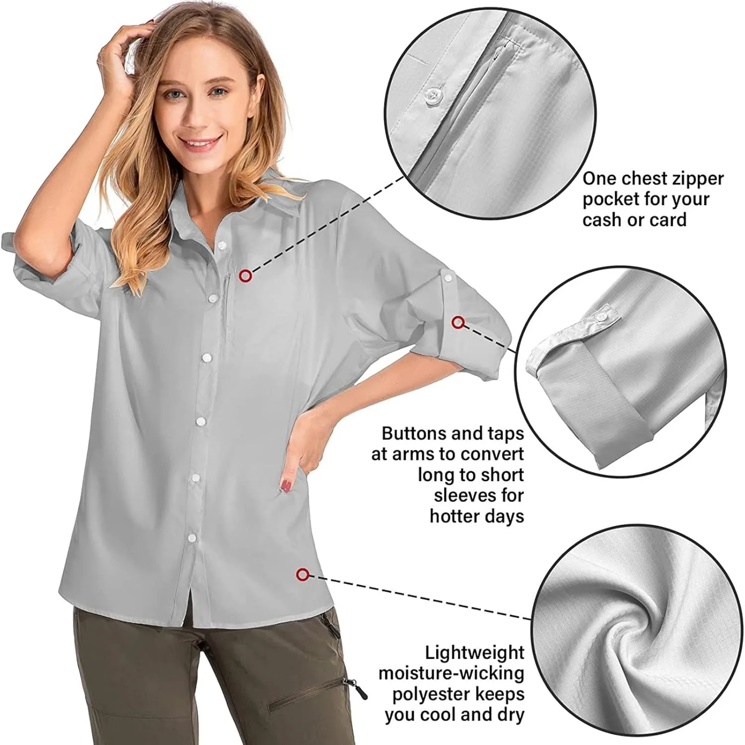 Women's UPF 50 Long Sleeve UV Sun Protection Safari Shirts Outdoor Quick Dry Sun Shirt Fishing Hiking Travel Shirts
