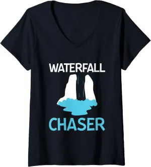 Womens Waterfall Chaser Water Hiking Hiker Trekking Outdoor Nature V-Neck T-Shirt