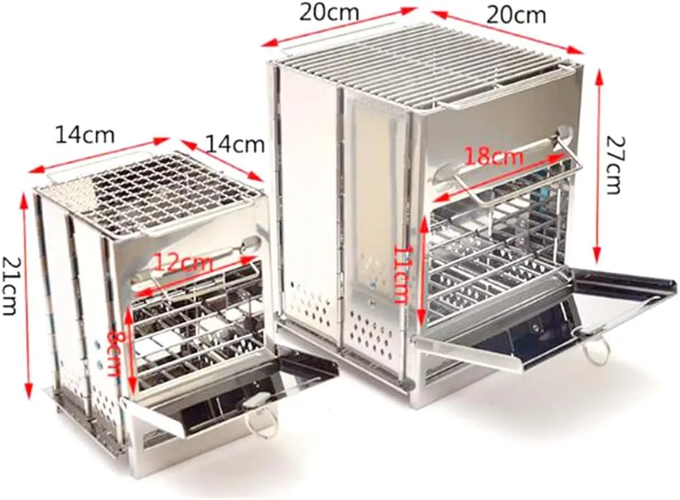 Wood Burning Camp BBQ Stove Folding Portable Backpacking Stove, Small/Large Stainless Steel 304# Grill with Pot Stand for Hiking Camping Picnic (Small)