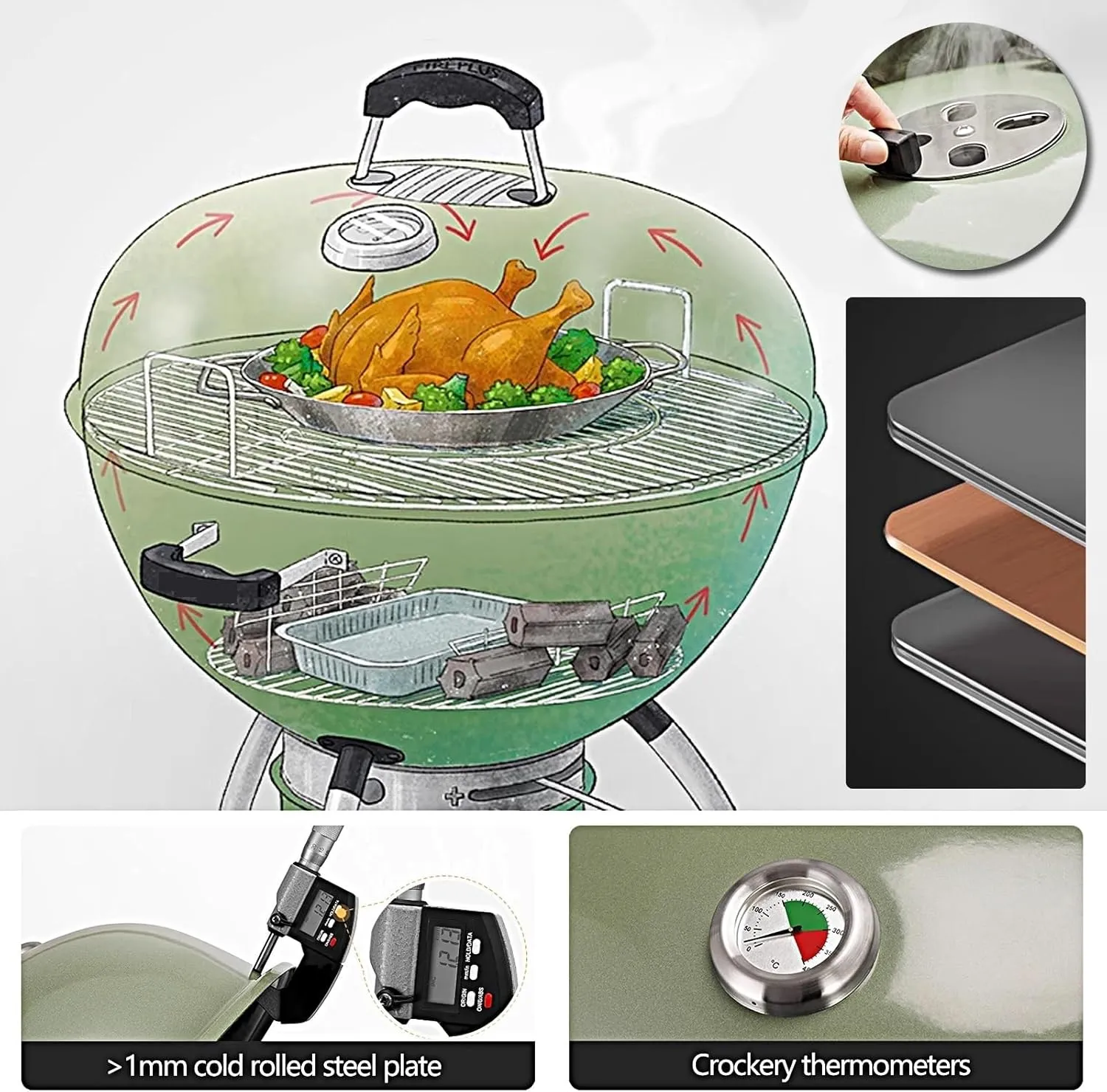 Wood Burning Camp Stove with Lid and Wheels, Outdoor Portable Camp Stove, Steel Camping Stove for Outside Cooking Survival Campfire Patio Backyard Gathering(Green)