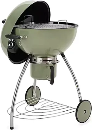 Wood Burning Camp Stove with Lid and Wheels, Outdoor Portable Camp Stove, Steel Camping Stove for Outside Cooking Survival Campfire Patio Backyard Gathering(Green)