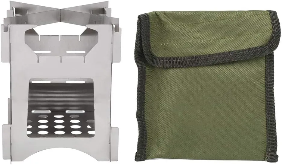 Wood Burning Camp Stoves, Picnic BBQ Cooker Portable Stainless Steel Folding Wood Burning Stove Small Portable Backpacking Stove for Outdoor Camping Travel