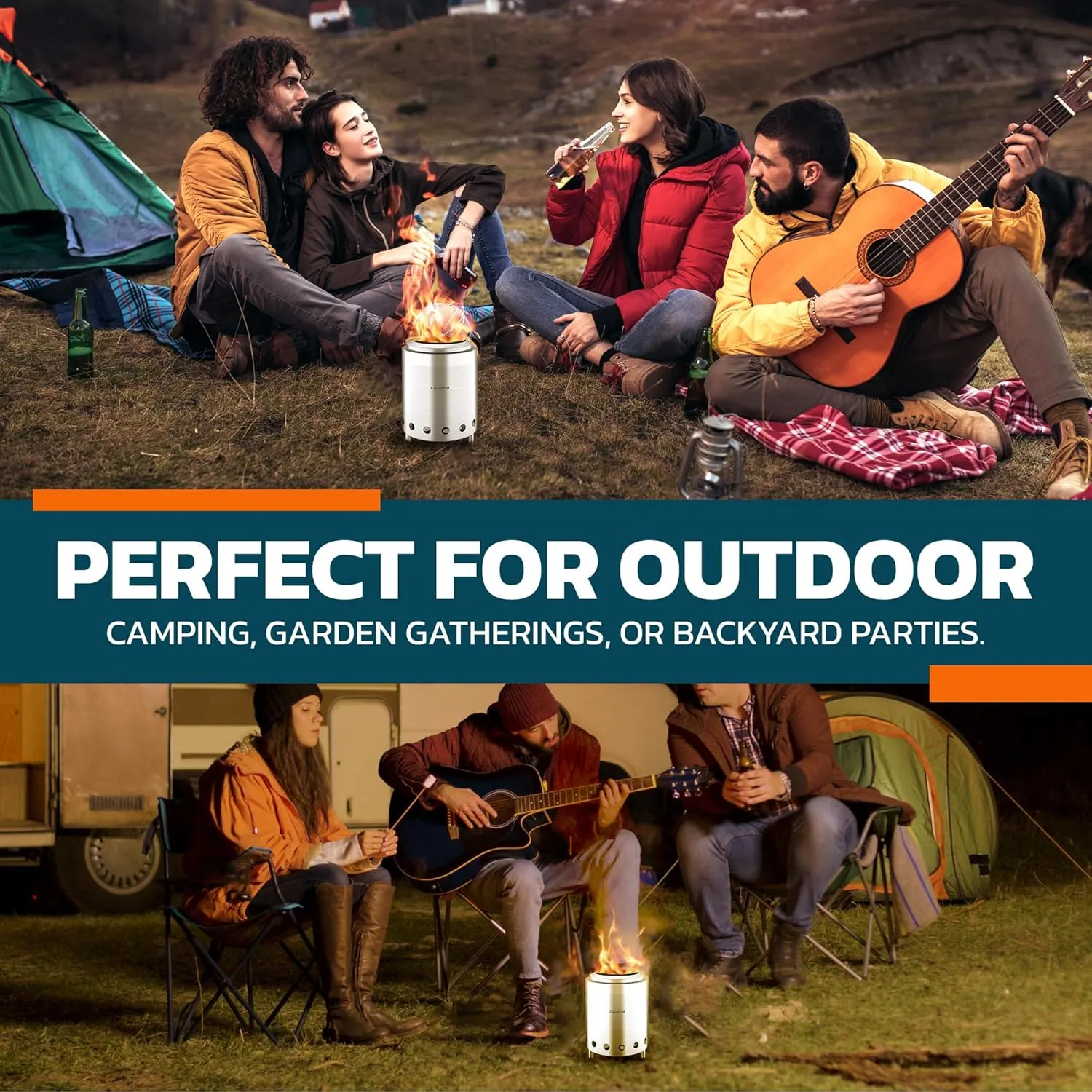Wood Burning Fire Pit Stove - Smokeless Outdoor Stove for Efficient Wood Fires, Camping, Cooking, and Garden Gatherings, Durable, Stainless Steel with Removable Ash Pan, Stand and Carry Bag