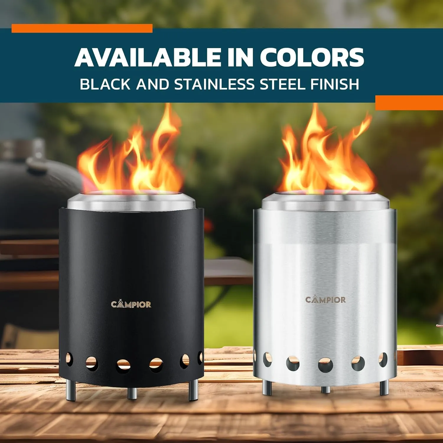 Wood Burning Fire Pit Stove - Smokeless Outdoor Stove for Efficient Wood Fires, Camping, Cooking, and Garden Gatherings, Durable, Stainless Steel with Removable Ash Pan, Stand and Carry Bag