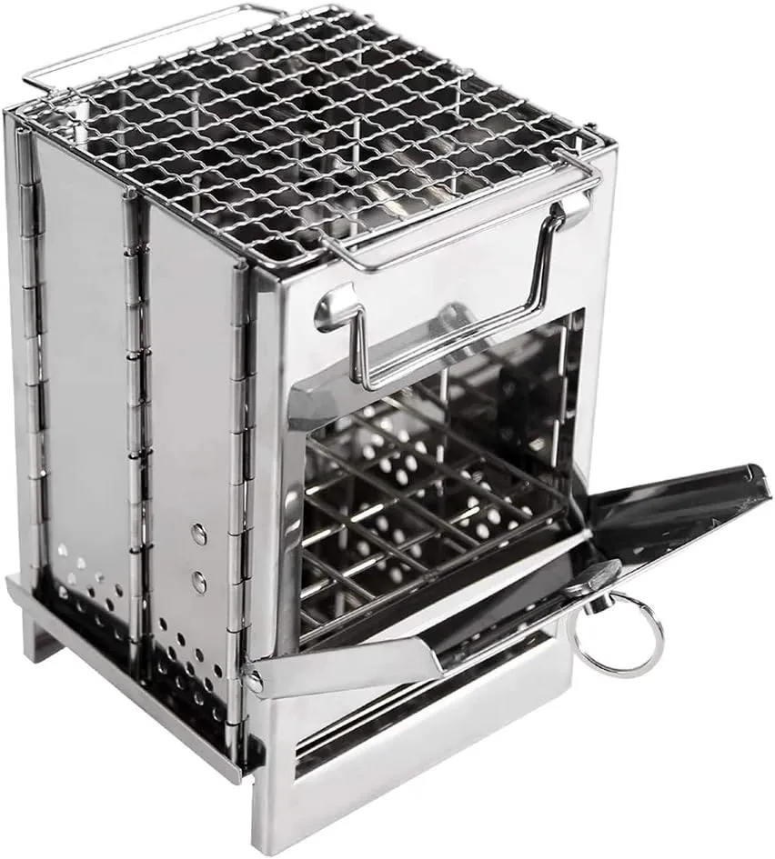 Wood Burning Grill Barbecue BBQ Grill Stainless Steel Folding Grill Camp Grill Barbecue Stove for Cooking Picnic Travel
