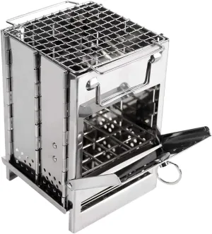 Wood Burning Grill Barbecue BBQ Grill Stainless Steel Folding Grill Camp Grill Barbecue Stove for Cooking Picnic Travel