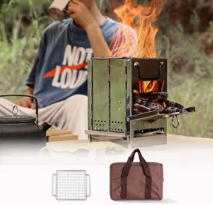 Wood Burning Stove, Folding Stove, Portable Camping Stove with BBQ Grill   Storage Bag, for Outdoor Cooking Camping Picnic BBQ, Lightweight Stainless Steel Rocket Stove(Small)