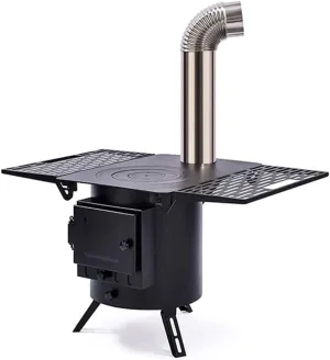 Wood Burning Stove,Hot Tent Stove Kit with Side Racand View Window,Retractable and Foldable Stand,Camping