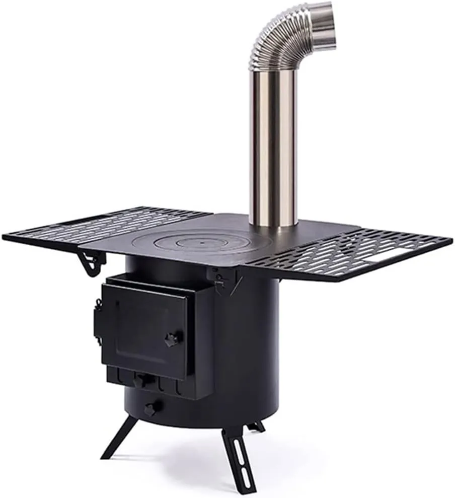 Wood Burning Stove,Hot Tent Stove Kit with Side Racand View Window,Retractable and Foldable Stand,Camping