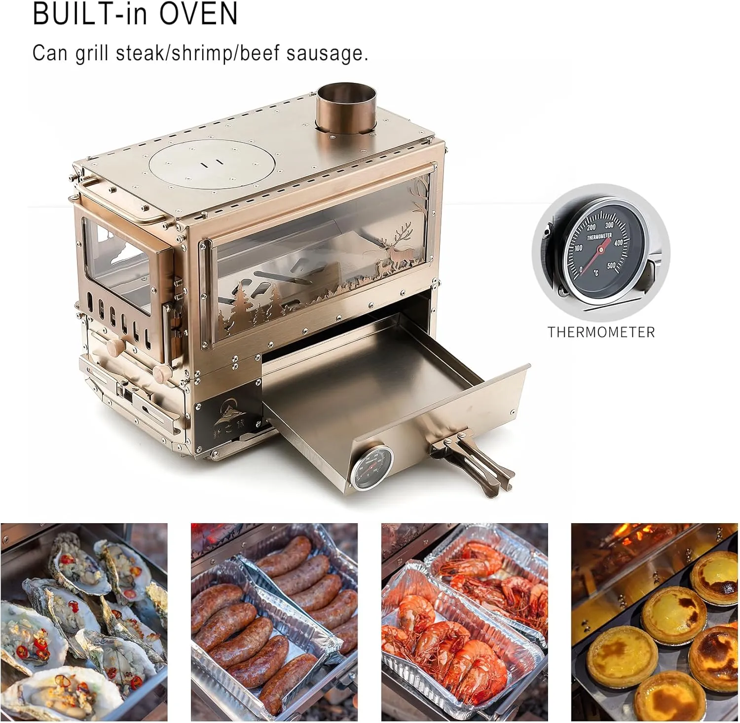 Wood Stove Wood Burning Stove Hot Tent Stove, Stainless Steel Portable Camping Stove with Oven & Camping Table and 6 Chimney Pipe for Outdoor, Camping, Cooking, Tents, Car Travel