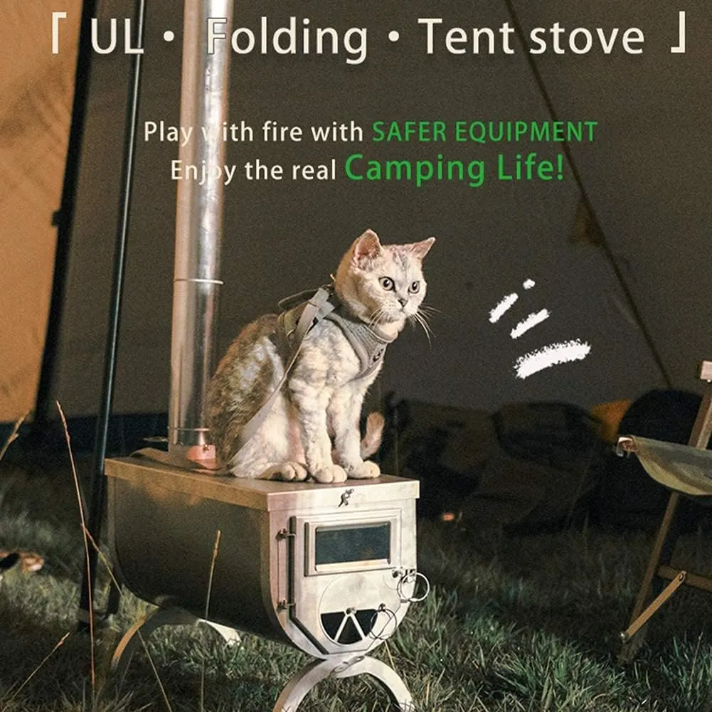 Wood Stove,Foldable Camping Stove Burning Backpacking Tent Heating with Pipes Heater/Pipe