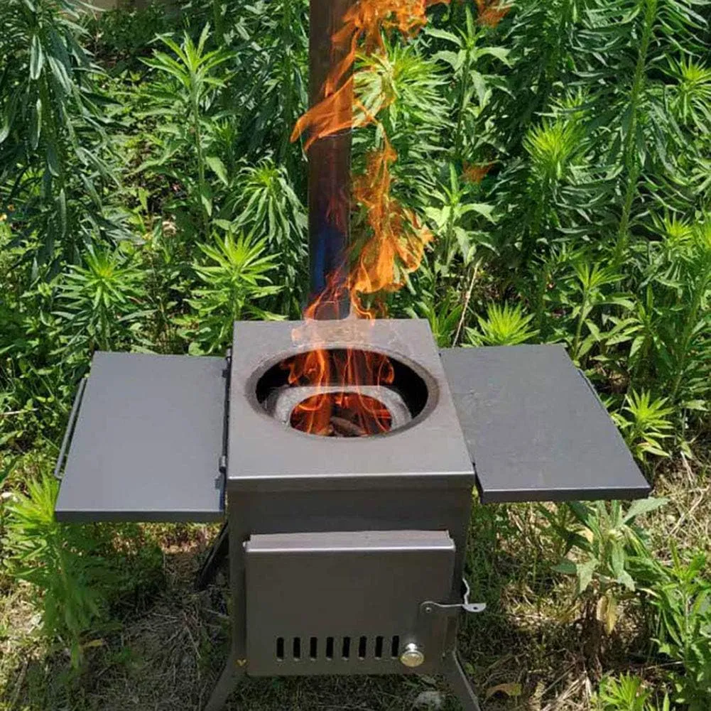 Wood Stove,Foldable Camping Stove Burning Stove,Compact Tent Heating with Pipes Outdoor Backpacking Stove/White/L