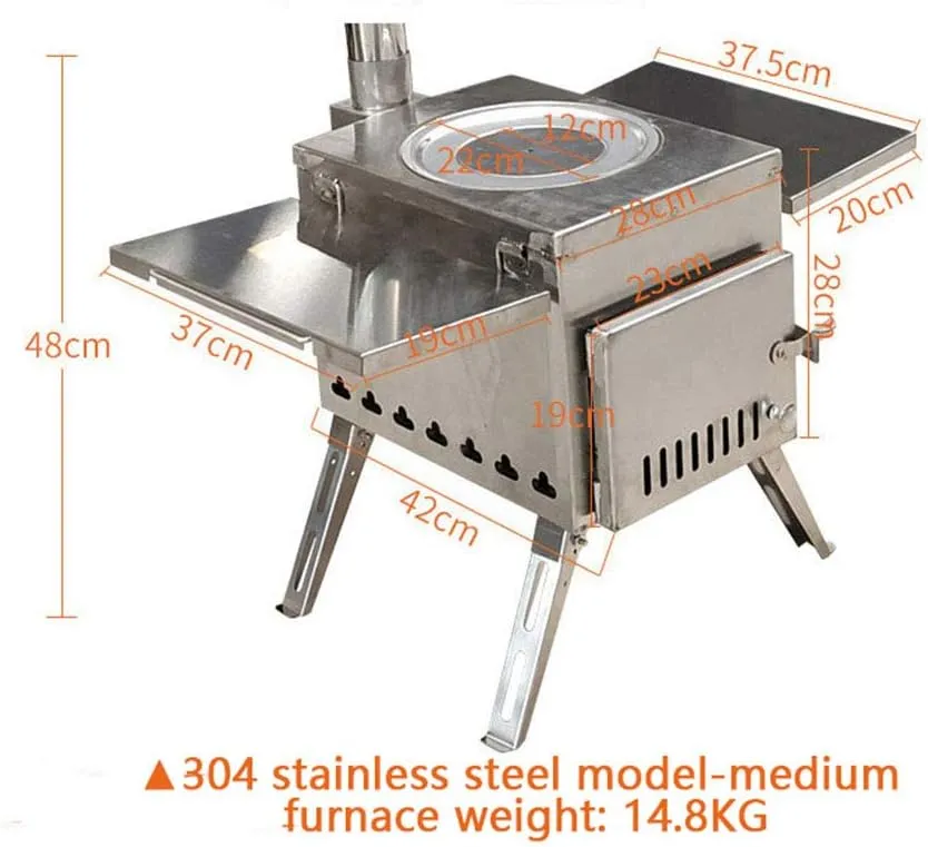 Wood Stove,Foldable Camping Stove Burning Stove,Compact Tent Heating with Pipes Outdoor Backpacking Stove/White/L