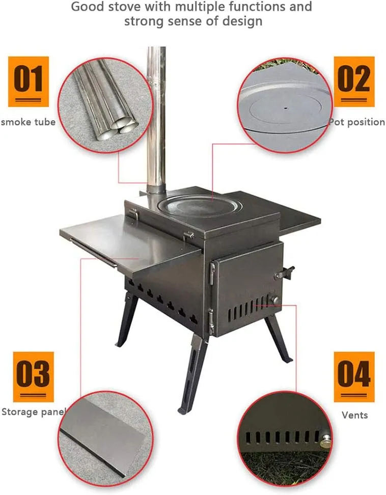 Wood Stove,Foldable Camping Stove Burning Stove,Compact Tent Heating with Pipes Outdoor Backpacking Stove/White/L